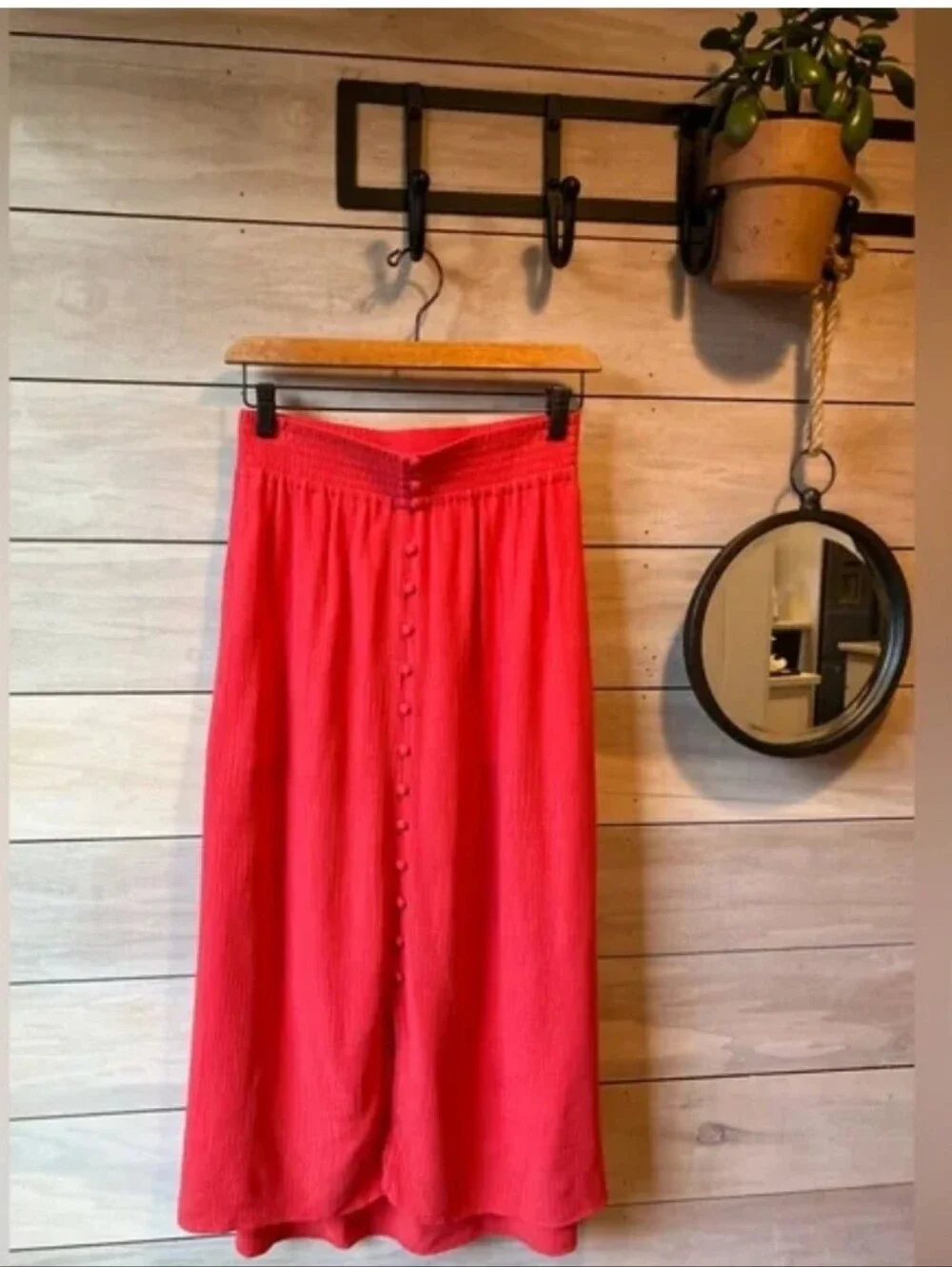 Madewell Smocked Waist Button Front Midi Skirt Size Small